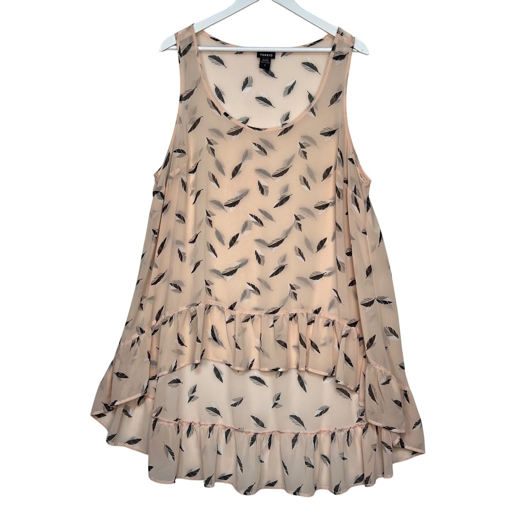 Torrid Peach Feather Chiffon Tank Top Women 2 Ruffle High Low Hem Sleeveless